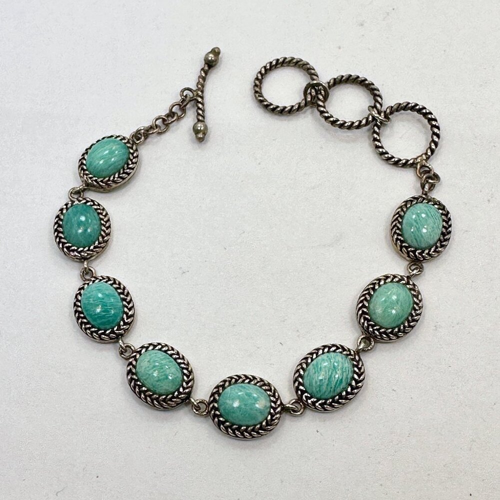 Amazonite Bracelet, Sterling Silver, Russian Amazonite Vintage, Station Bracelet